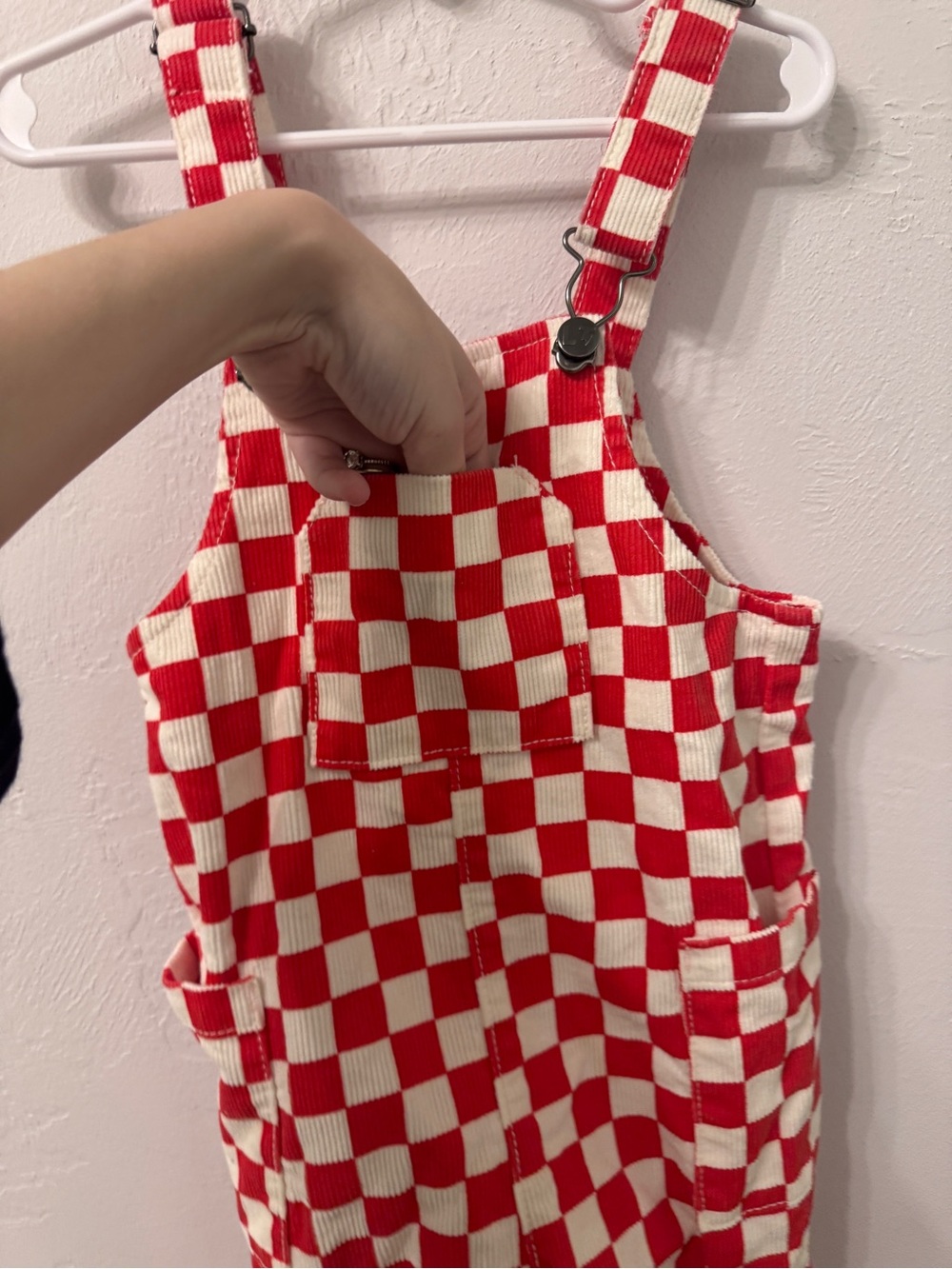 Kids Red & White Checker Denim Pocket Overalls - Little Trouble 2T Unisex - Picture 5 of 9